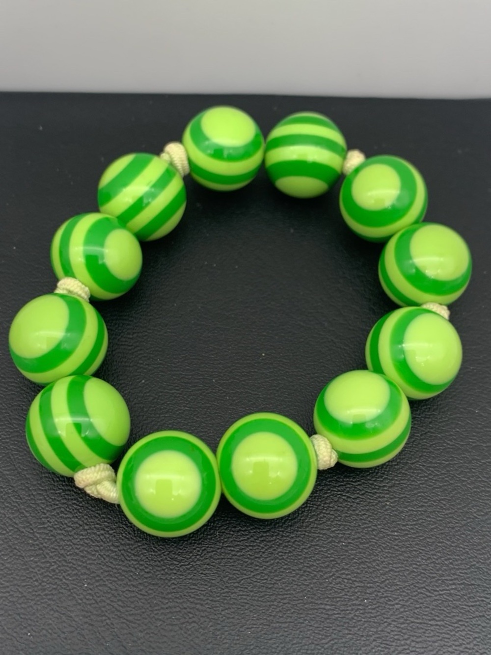 Neon Green Striped Bead stretch Bracelet - Unbranded